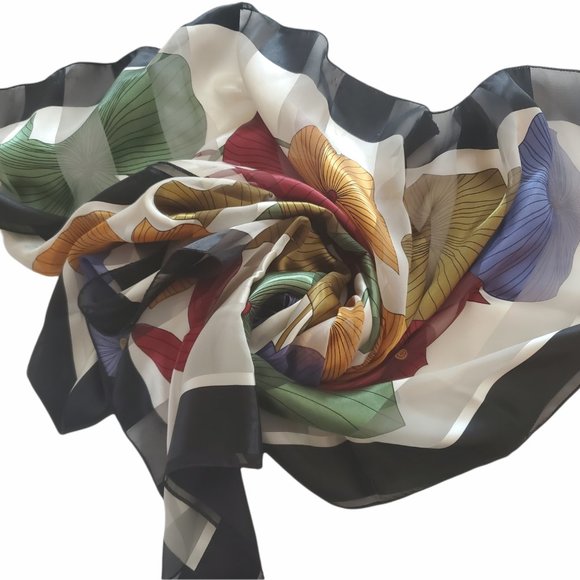 VTG ART SCARF SILKY ALL OVER ABSTRACT FLORAL - Picture 1 of 12